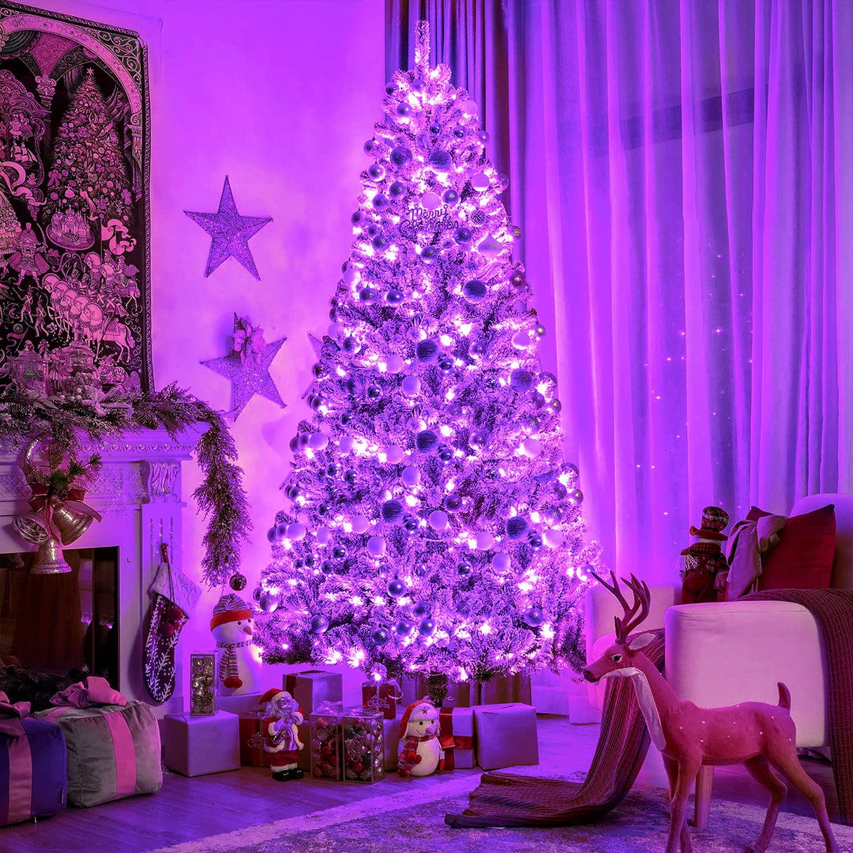 JMEXSUSS Purple Halloween Lights Clear Wire, 66ft 200 LED Purple String Lights Indoor Outdoor Waterproof, Purple Christmas Lights Plug in for Christmas Tree Bedroom Indoor Party Halloween Decorations