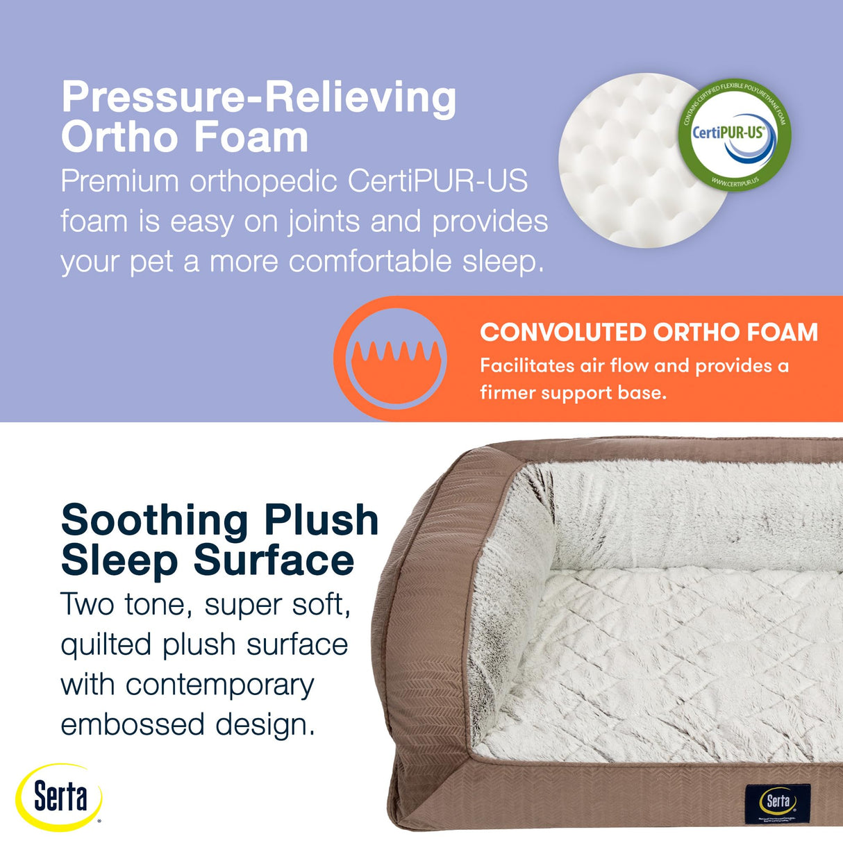 Serta Orthopedic Quilted Couch Dog Bed for Pets – Chocolate Brown (Small)
