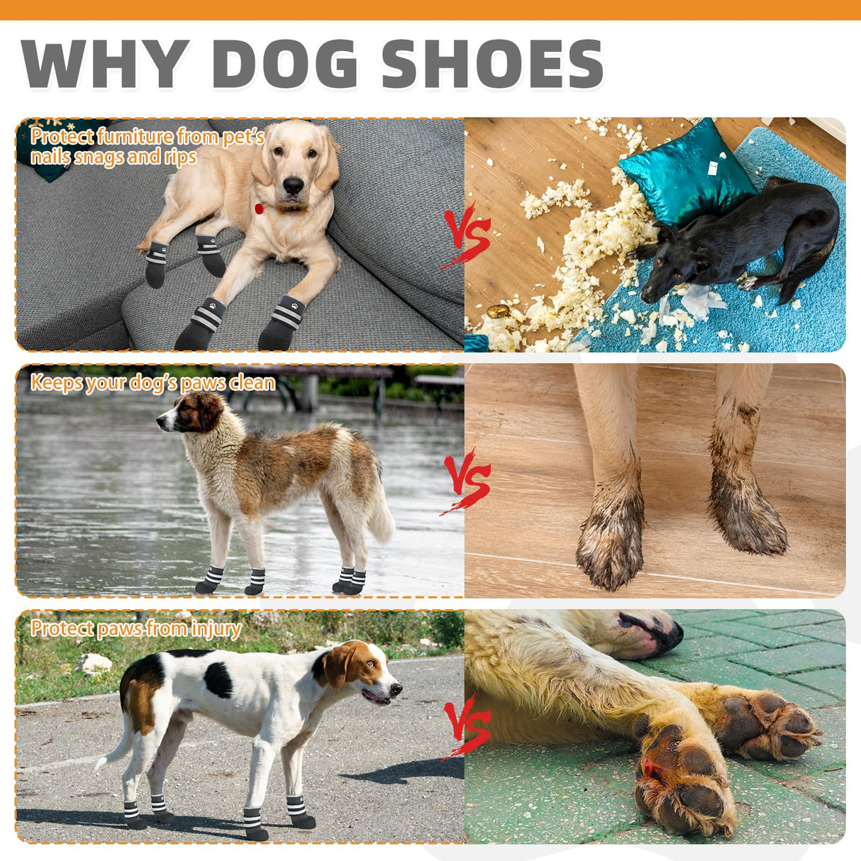 KOOLTAIL Dog Shoes for hot/Cold Pavement, Waterproof Dog Booties to Prevent Licking for Small Medium Large Size Dogs, Anti-Slip Dogs Boots & Paw Protectors Socks for Hardwood Floor, Black L