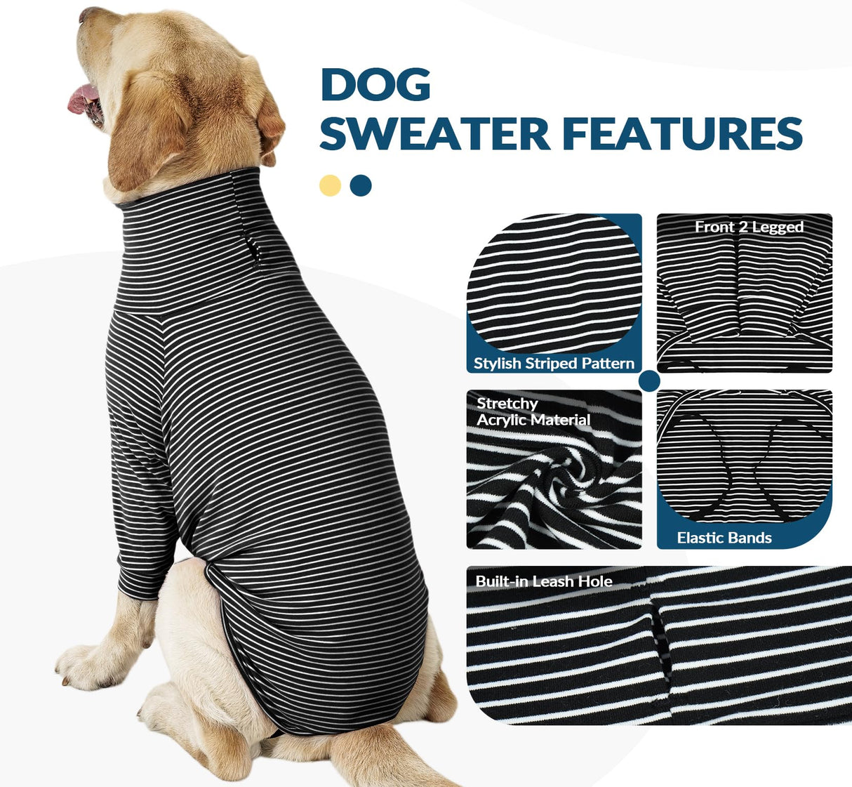 ROZKITCH Dog Fleece Sweater for Small Dogs Male Girl, Lightweight Shirt with Leash Hole, Soft Jumpsuit Loungewear for Indoor Outdoor Dailywear for Pug, Shih Tzu, Cocker Spaniel Blackwhite S