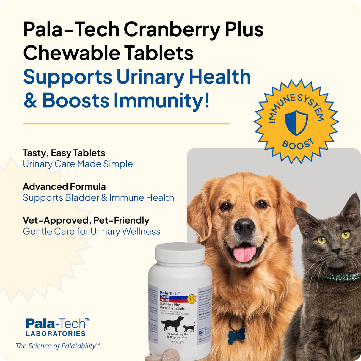 Pala Tech Cat & Dog UTI Treatment - Cranberry Supplement for Dogs&Cats 60 Chewable Tablets for Urinary Tract Infection & Bladder Stone Prevention, Canine Incontinence Support Made in USA
