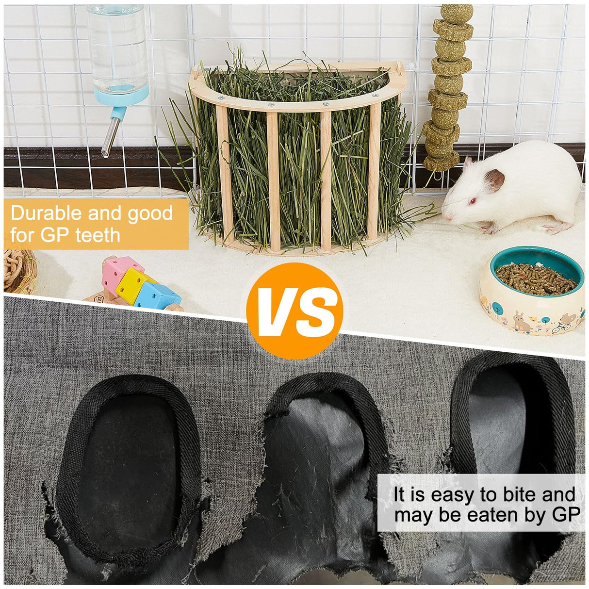 2PCS Guinea Pig Hay Feeder - Wooden Rabbit & Bunny Hay Holder Hanging Rack with Instructions - Suitable for Chinchilla, Ferret & Rabbit Cages