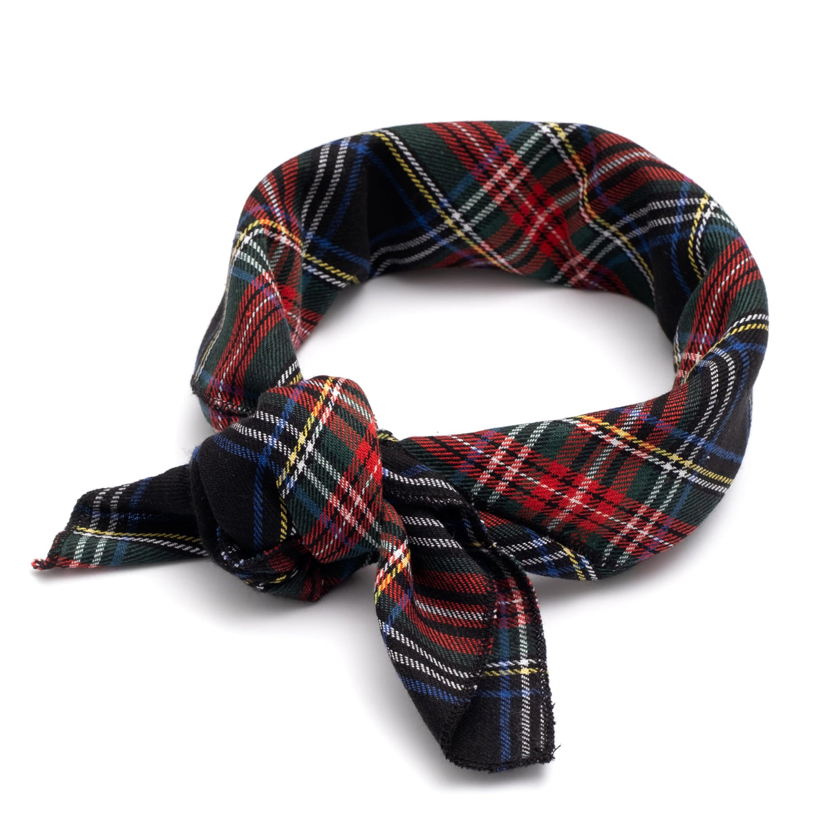 THE WORTHY DOG Classic Tie-On Dog Bandana – Soft Cotton Flannel Square Pet Bandana, Stewart Pattern, Black Multicolored, Small