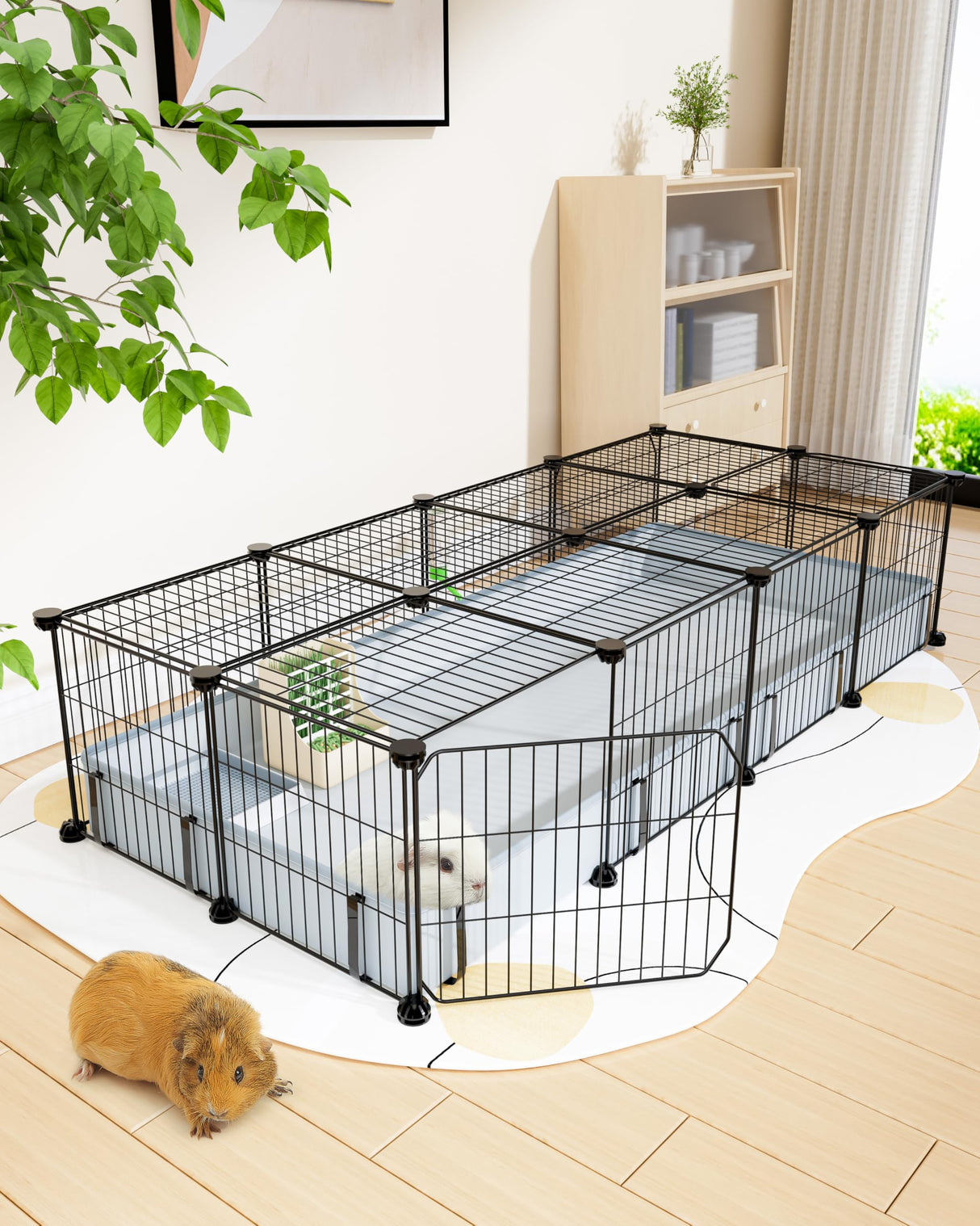 BUCATSTATE Guinea Pig Cages 20 Panels, Rabbit Cage Indoor with Waterproof Mat, Small Animal Playpen with Door for Guinea Pigs, Bunny, Hedgehogs, Chickens, Chinchillas (56" L x 24" W x 12" H)