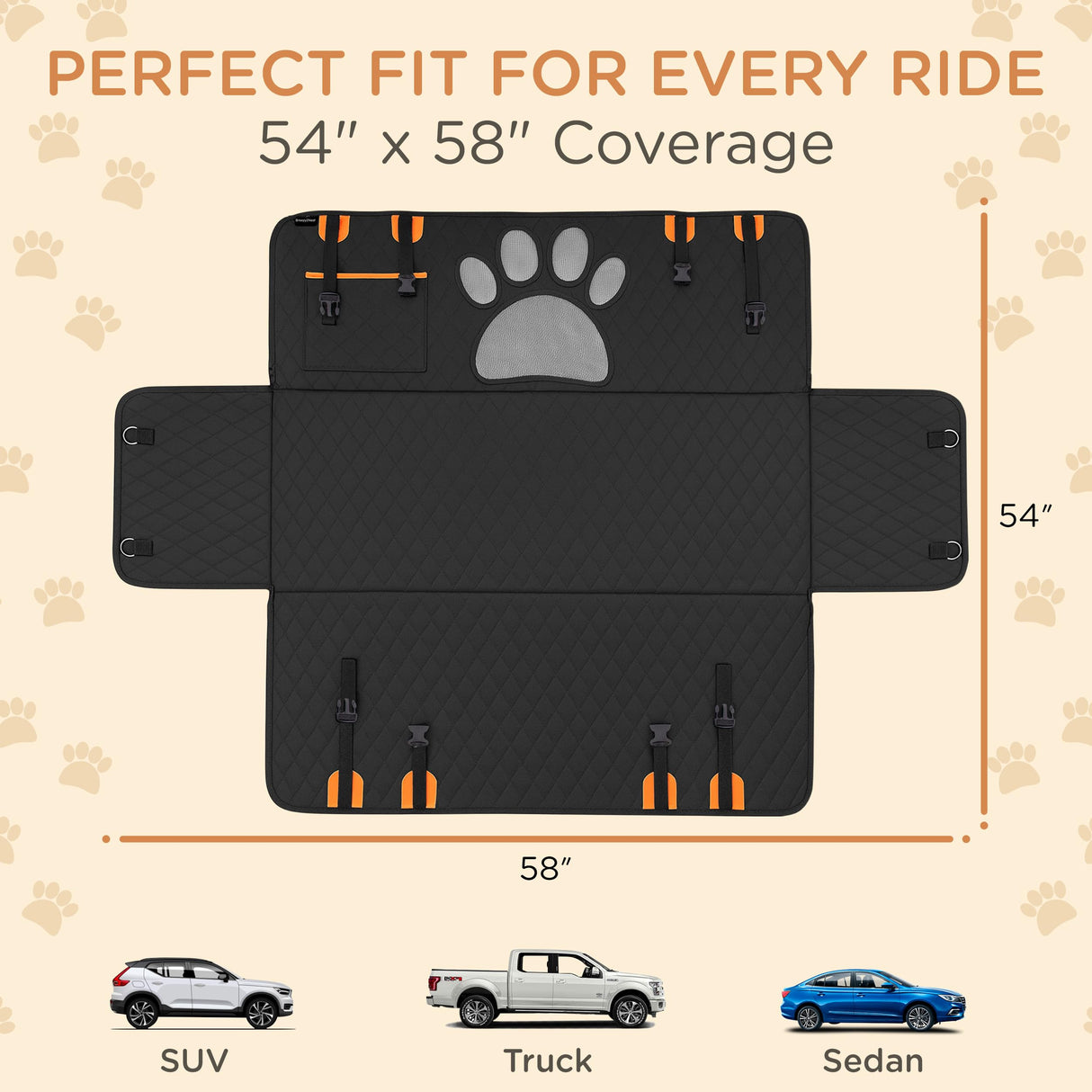 Breezy2Nest Pet Seat Cover for Back Seat – Waterproof Backseat Cover for Dogs in Car with Mesh Window, Oxford Fabric, Storage Pocket, Side Flaps & Carry Handles