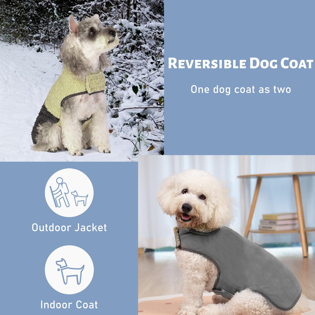 cyeollo Warm Dog Coat Sherpa Dog Winter Coat, Reversible Fleece Dogs Jackets Sweater Vest for Small Medium Dogs Male with Leash Hole, Soft Cold Weather Pet Clothes, Khaki XL