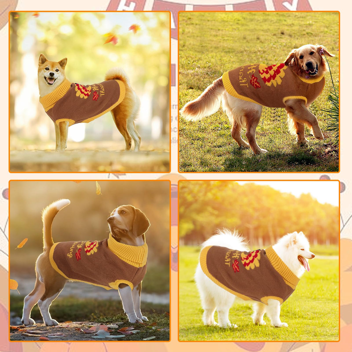 HUMLANJ Thanksgiving Knitted Dog Turtleneck Sweater Dog Sweaters Turkey Warm Pullover Sleeveless with Leash Hole for Puppy Doggy Doggie Yorkshire Chihuahua Pug(XL)
