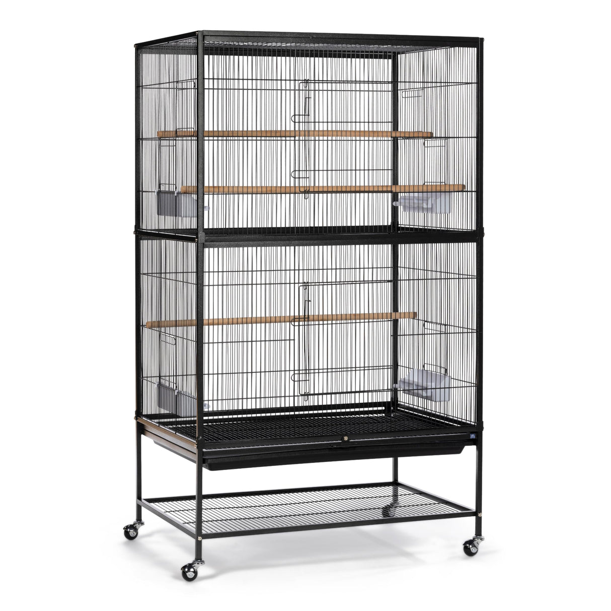 Prevue Pet Products Steel Bird Flight Cage with Wheels - Large Birdcage for Parakeets, Canaries, Finches, Cockatiels, Lovebirds, & Green Cheek, Metal Standing Birdcage - Black, Large