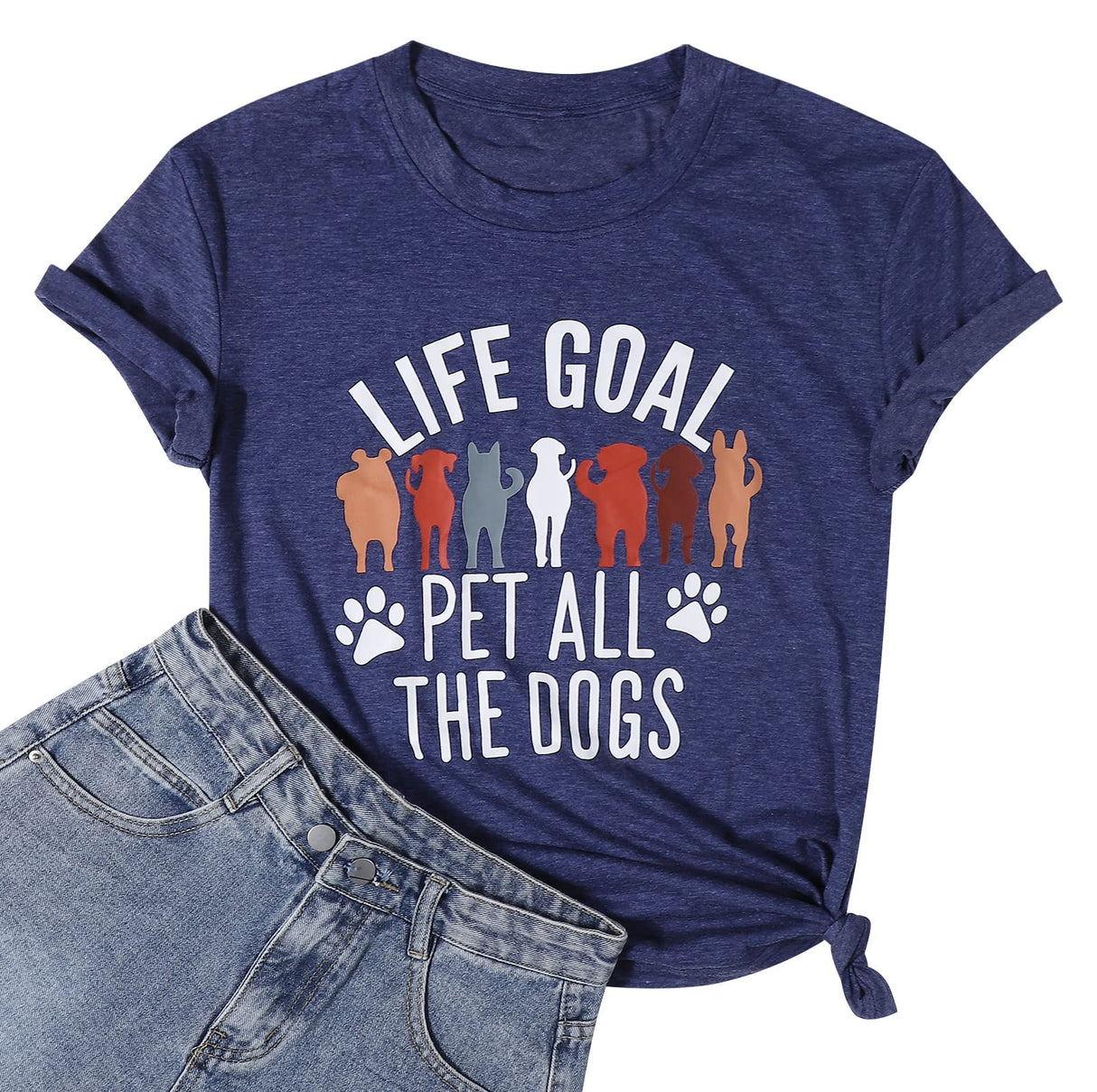 Women Mom Tshirts Life Goal Pet All The Dogs Letter Print Shirts Funny Saying Dog Lover Tee Top