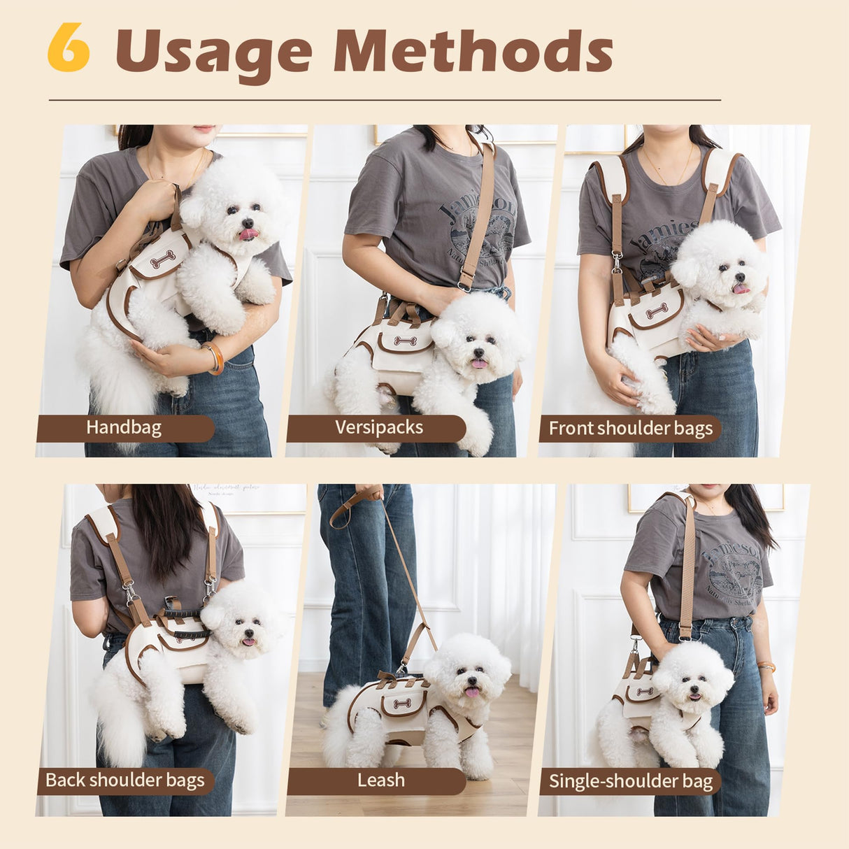GQIRIL Dog Sling Backpack Carriers - Adjustable Pet Lift Harness Gear, Breathable Dogs Carrying Lifting with Traction Leash Shoulder Straps and Treat Bag for Walking Hiking Travel (XL, 18-23lbs)