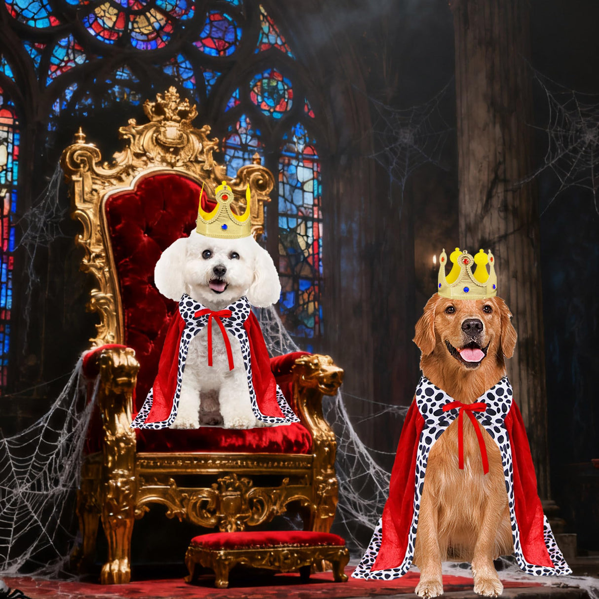 GOYOSWA Dog King Costume, Dog Halloween Costumes King Cloak and Crown Set Funny King Prince Costume for Small Medium Large Dogs (Small)