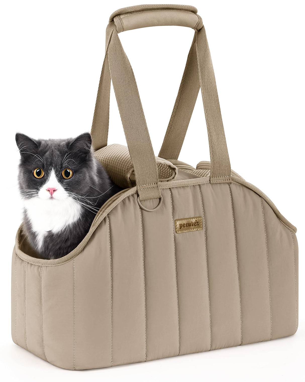 Pecute Cat Purse Carrier, Lightweight Cat Carriers for Small Cats with Large Pockets, Cat Soft-Sided Carriers up to 6.6lbs, Pet Carrier for Kitten, Suitable for Travel, Subway, Khaki