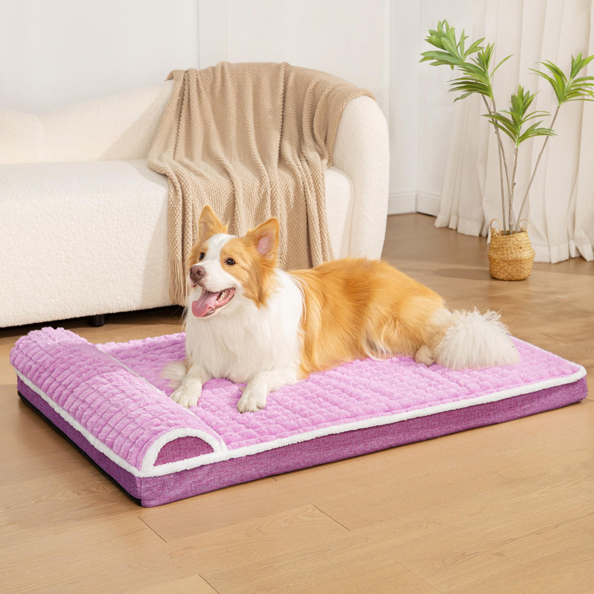 Jolifield Orthopedic Dog Bed Large Sized Dog with Pillow 36''X24'', Waterproof Soft Comfortable Egg Crate Foam Pet Crate Beds Mat with Removable Washable Cover and Non-Slip Bottom, Lilac