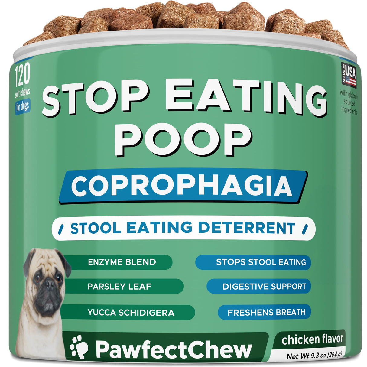 PAWFECTCHEW No Poo Chews for Dogs - Coprophagia & Stool Eating Deterrent with Probiotics, Digestive Enzymes & Breath Aid Support - Stop Dog Poop Eating - Made in USA - 120 Soft Chews