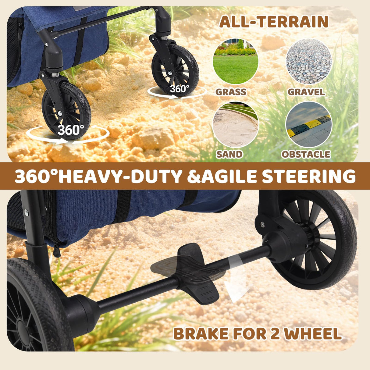 All-Terrain Pet Stroller for 2 Small Dogs/Cats, Heavy Duty 4-Wheel Dog Stroller for Medium Dogs up to 20 lbs, Foldable Pet Pram with Storage Basket, Cup Holder, Adjustable Handle & Weatherproof Cover