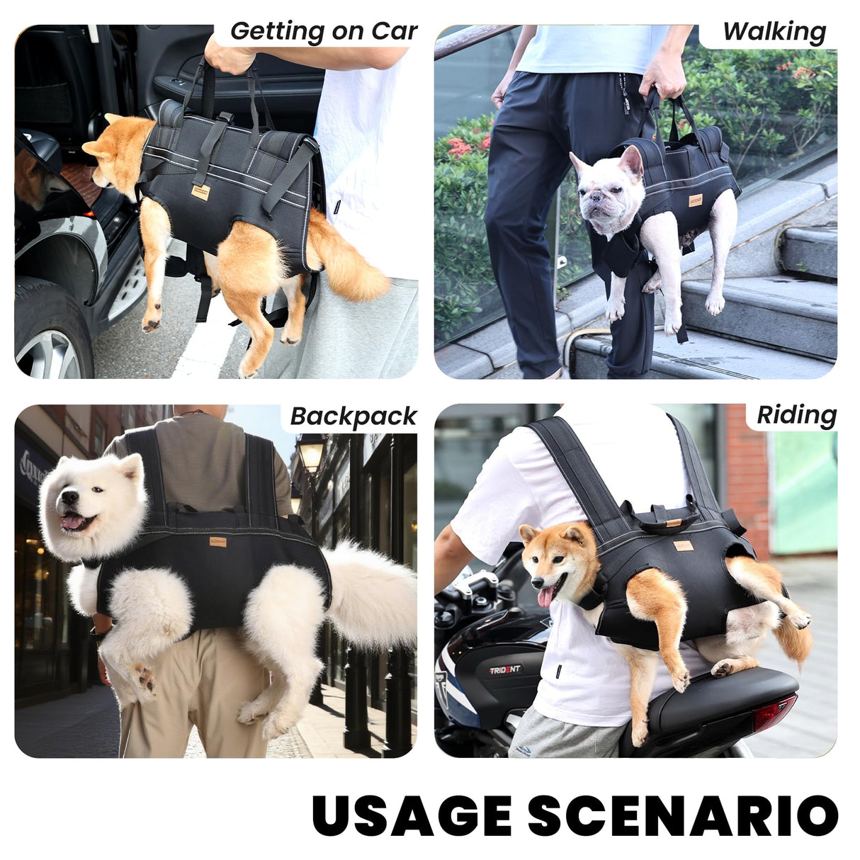 Terapaton Dog Lift Harness Backpack Carrier for Large Dogs, Full Body Sling with Handle, Dog Harness for Joint Injuries, Arthritis, Ideal for Stairs, Elderly Dogs (Black S/M-Large 14-20 LBS)