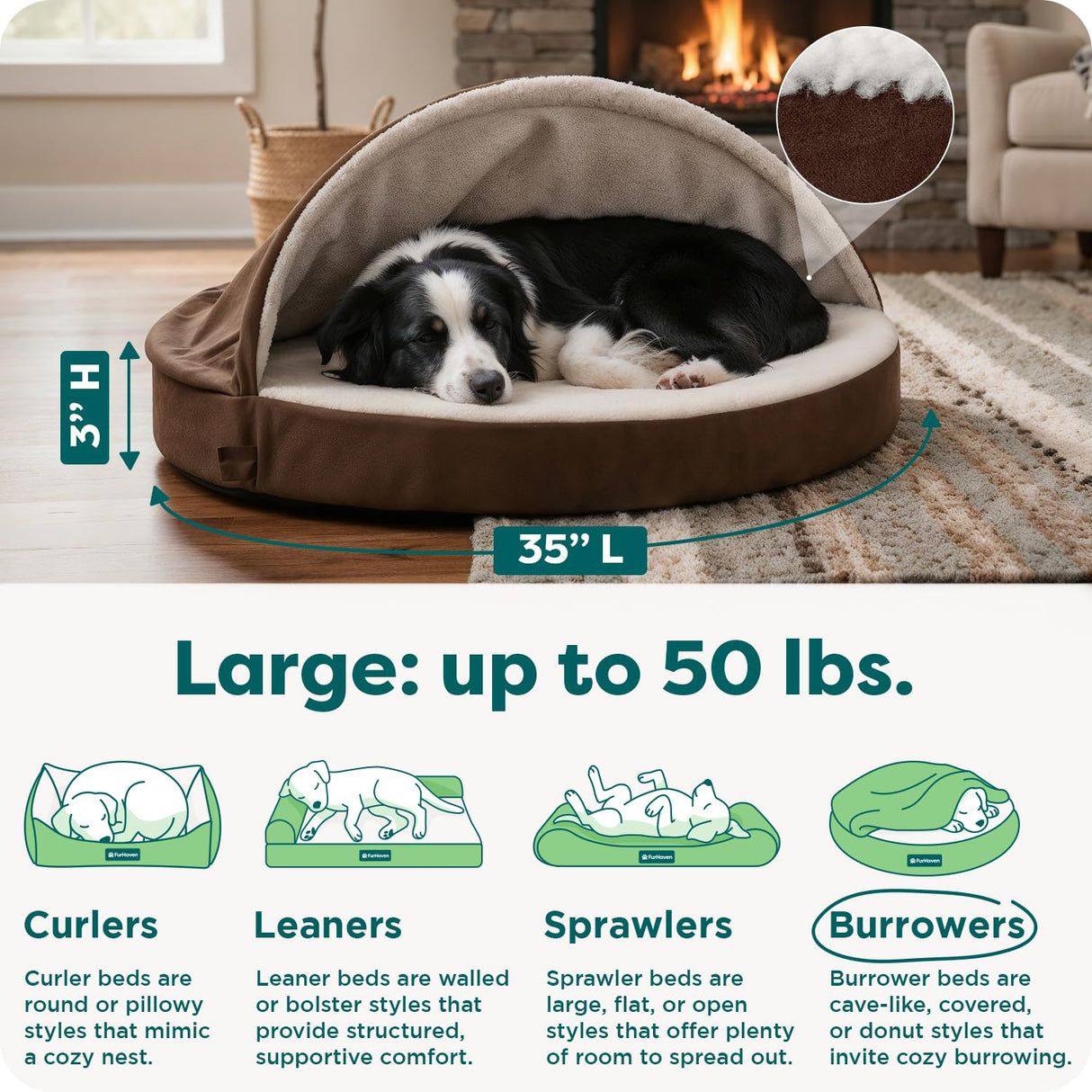 Furhaven 35" Round Memory Foam Dog Bed for Large/Medium Dogs w/ Removable Washable Cover, For Dogs Up to 50 lbs - Sherpa & Suede Snuggery - Espresso, 35-inch