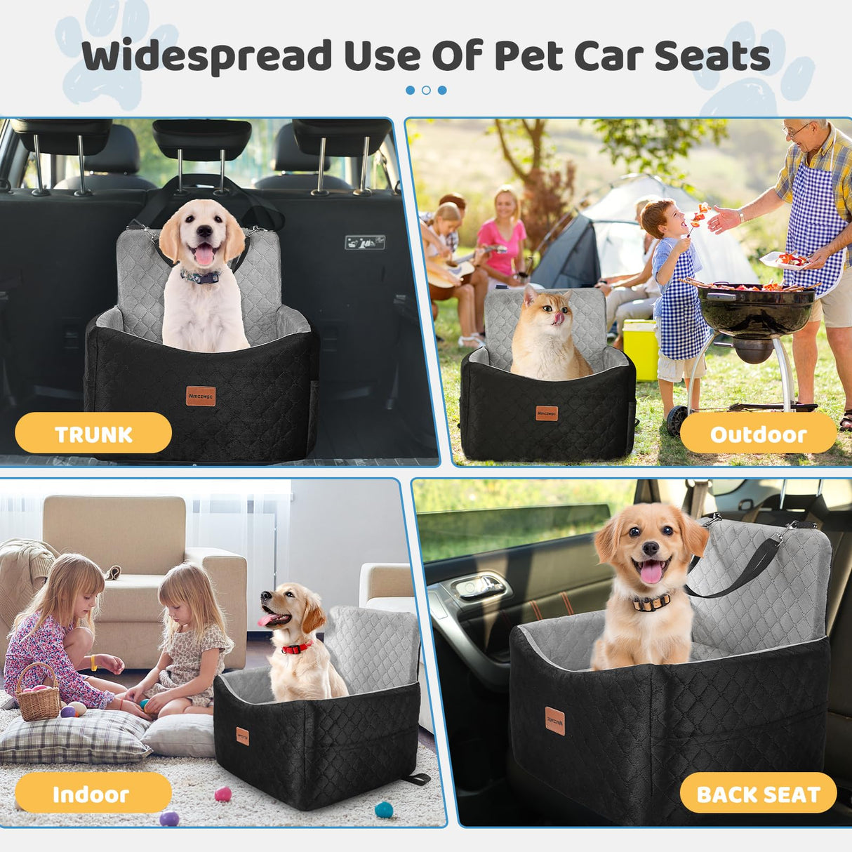 Mmczwgc Dog Car Seat for Small/Medium Dogs Under 35 lbs – Pet Booster Seat with 6-inch Memory Foam, Dog Car Bed with Removable and Washable Cover, 2 Safety Belts and 2 Storage Bags