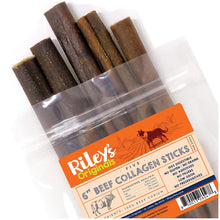 Load image into Gallery viewer, Riley's 6 Inch Beef Collagen Sticks for Dogs, Collagen Chews for Dogs, Bully Stick & Rawhide Alternative, Long Lasting, No Raw Hide Chews, Single Ingredient Dog Treat - 5 ct