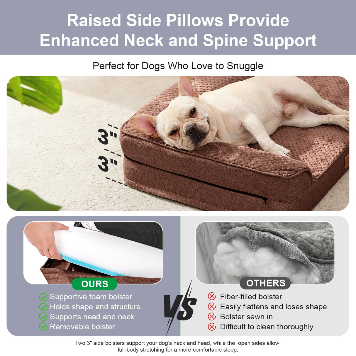 Rainmr Orthopedic Dog Bed for Small and Medium Dogs, Memory Foam Pet Bed with Washable Removable Cover, Nonskid Bottom, Waterproof, for Indoor, Outdoor, Crate & Car Use, 30x20x6 Inches, Brown Grey