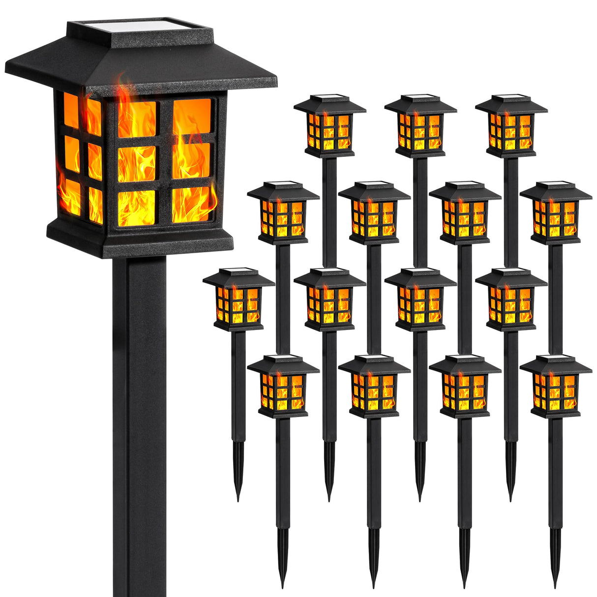GIGALUMI Solar Lights for Outside,16 Pack Flickering Flame LED Solar Outdoor Lights, Waterproof Solar Garden Lights Maintain 10 Hours of Lighting for Christmas, Garden, Landscape, Path, Yard, Patio