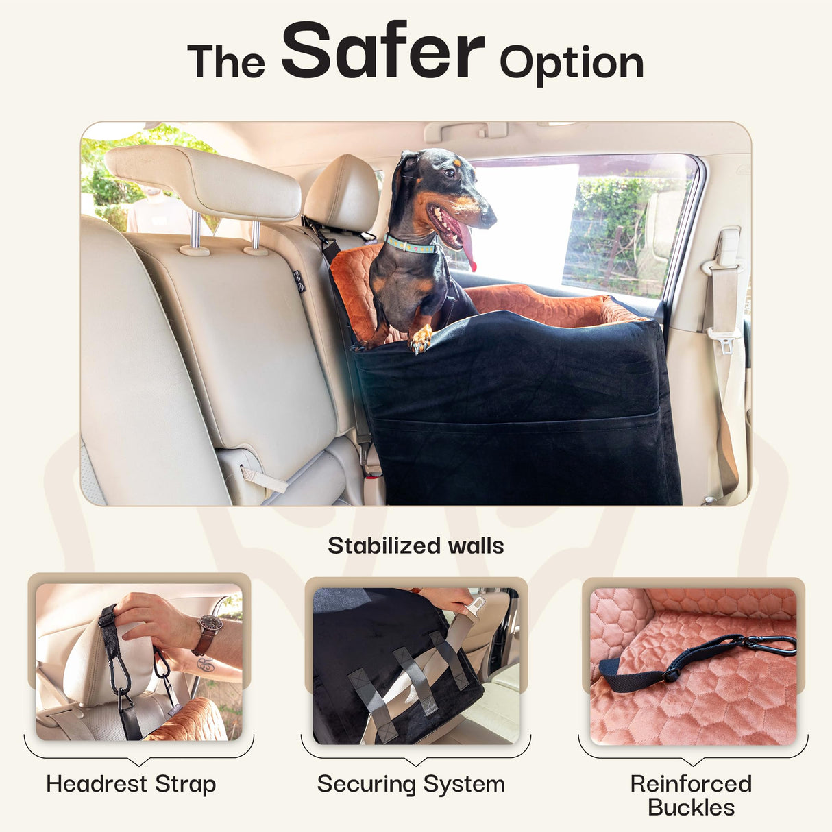 Dog Car Seat for Small Dogs, Dachshund Car Seat Booster Bed for Small Breeds β Non-Slip Base, Adjustable Straps, Washable Cover (Small Size Black)