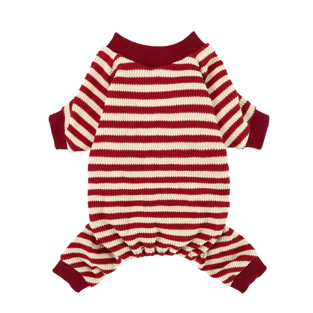 Fitwarm Red and White Striped Dog Pajamas, Waffle Dog Clothes for Small Dogs Girl Boy, Puppy Onesie with Feet, Pet Christmas Outfit, Small