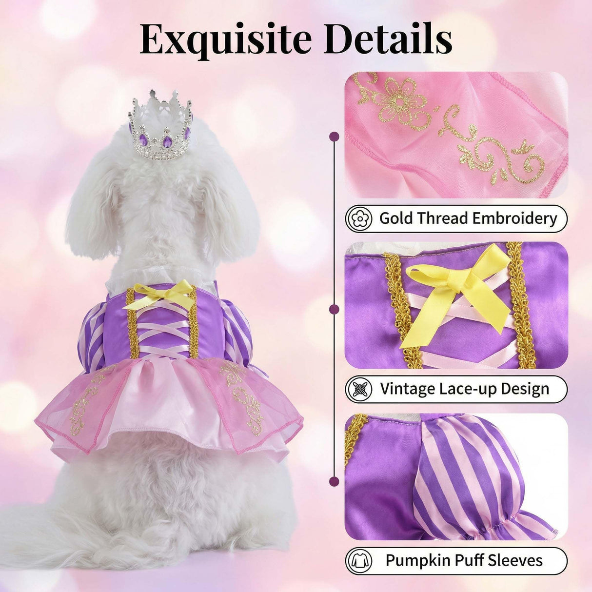 Littledropet Dog Princess Dress with Crystal Crown,Pet Halloween Christmas Birthday Wedding Dress Princess Costume Cosplay Party Outfits for Small Medium Dogs Girls (Purple, XXL)