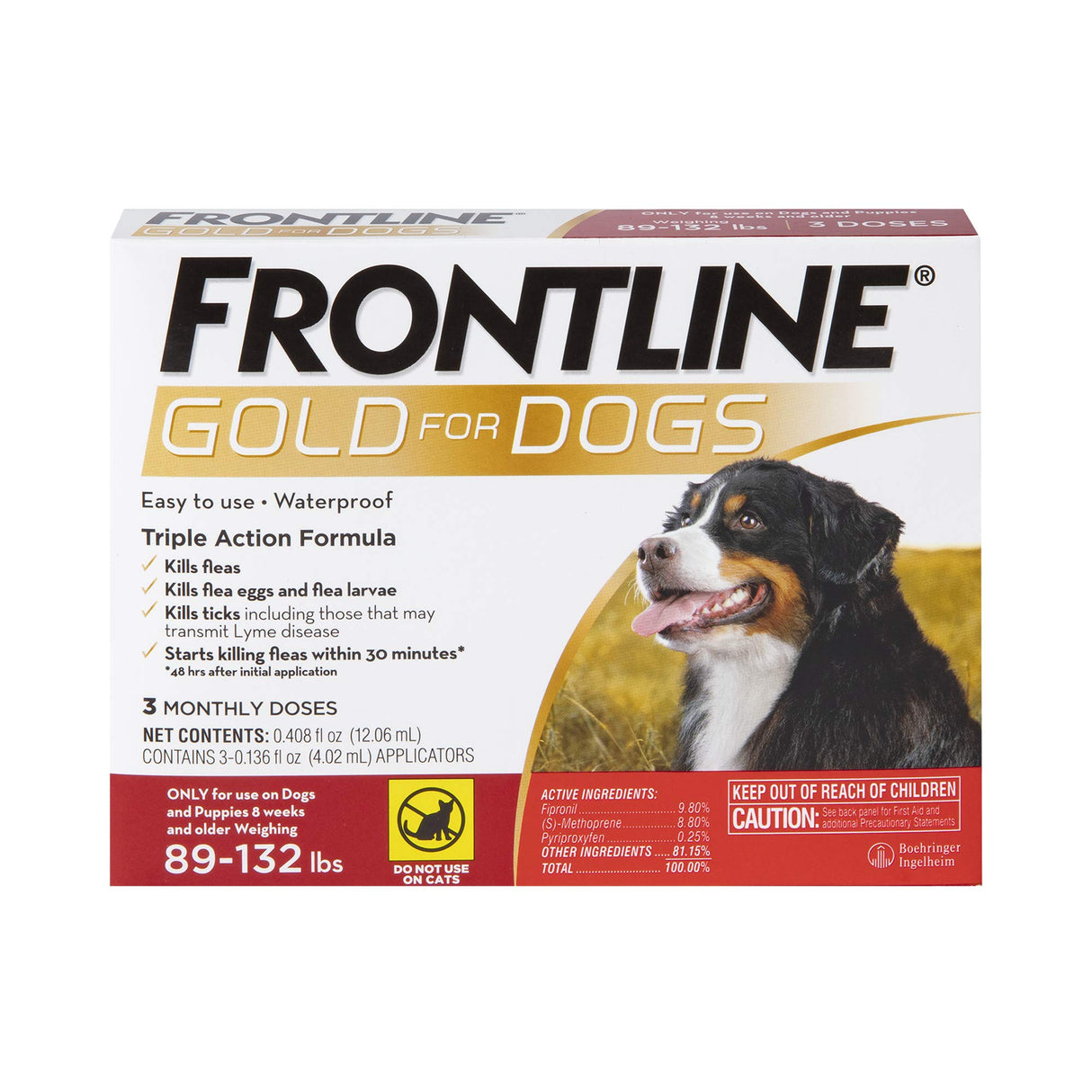 FRONTLINE Gold Flea & Tick Treatment for X-Large Dogs Up to 89 to 132 lbs., Pack of 3