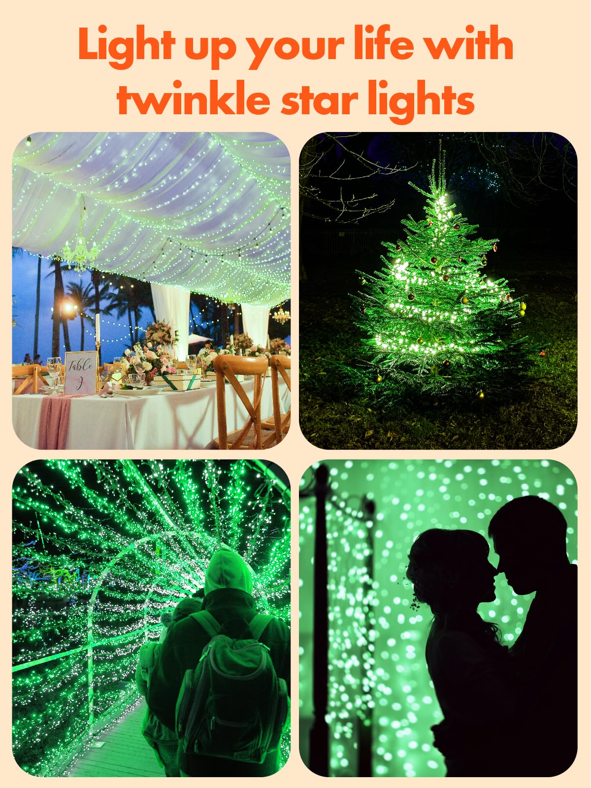 Twinkle Star 4 Pack Outdoor Solar String Lights, 39.4 FT 120 LED Solar Powered Christmas Decorative Fairy Lights with 8 Modes, Waterproof Light for St. Patrick's Day Patio Yard Wedding Party, Green