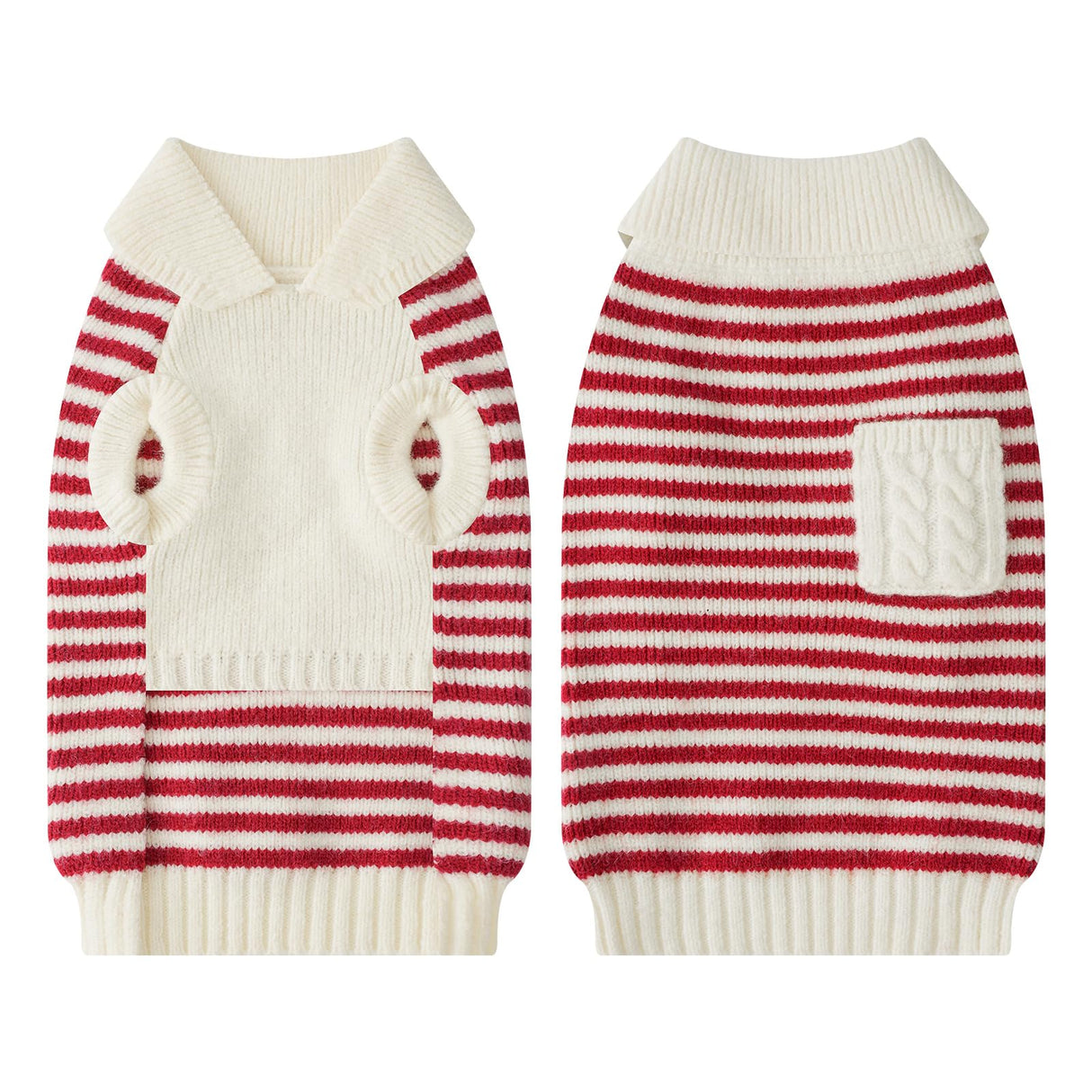 Small Dog Sweater, Knitted Striped Pullover Dog Clothes for Cold Weather, Thick Warm Cozy Stretchy Sweater for Chihuahua, Bulldog, Dachshund, Pug(Red & White Strip, XXL)