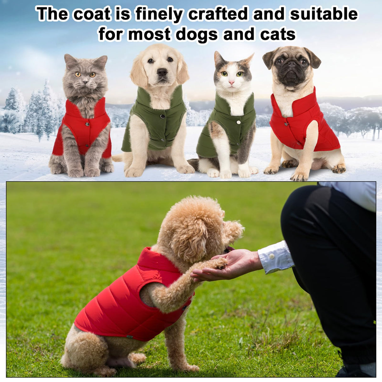 Syhood 2 Pieces Dog Jacket 2 Layers Fleece Lined Dog Jacket Warm Soft Windproof Small Pet Coat for Winter Cold Weather(M,Red,Green)