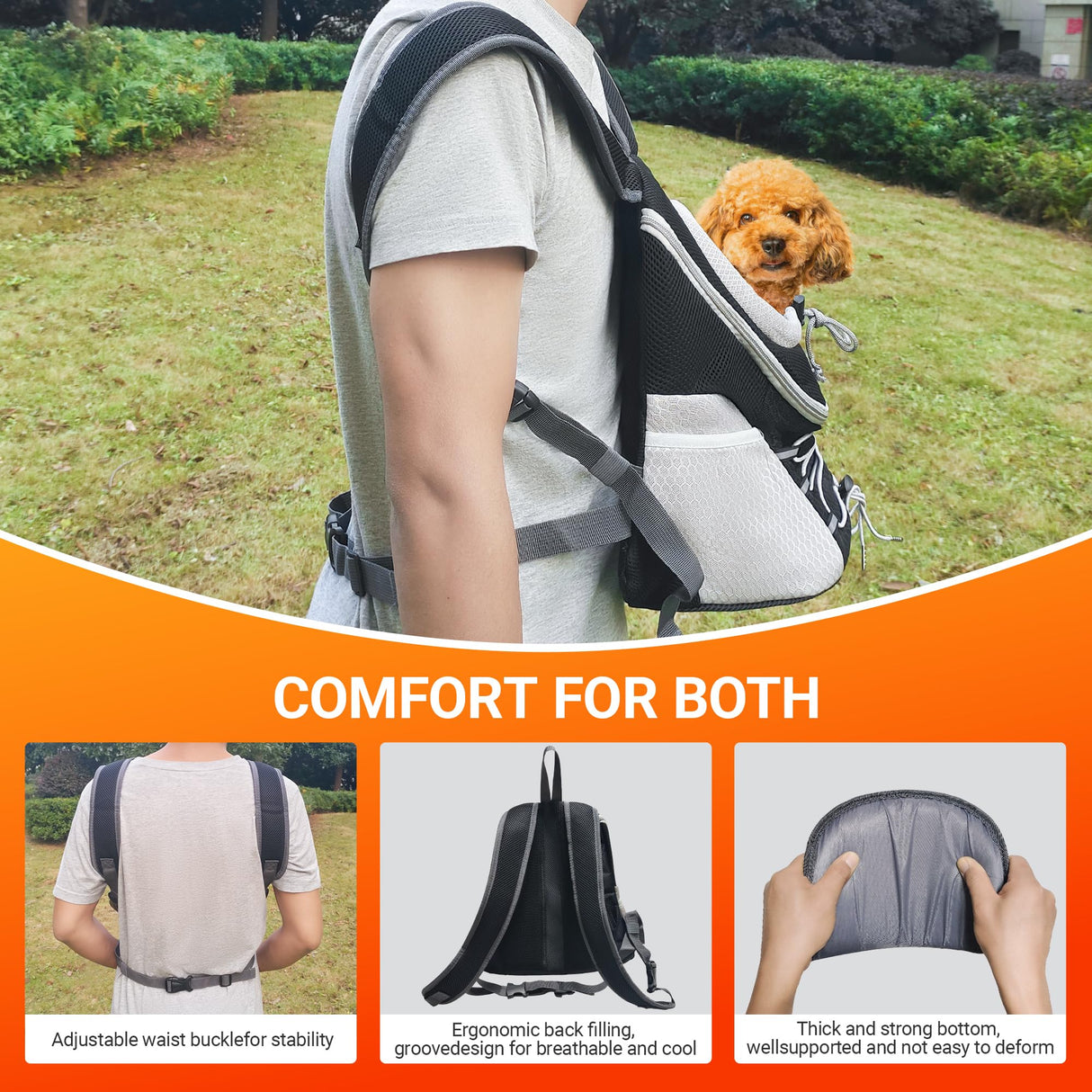 BARDIMIES Dog Carrier Backpack for Small Dogs|Pet Travel Shoulders Bag - Puppy Holder for Chest-Front Dog Baby Carring Ventilated for Hiking & Camping, Black Grey, L