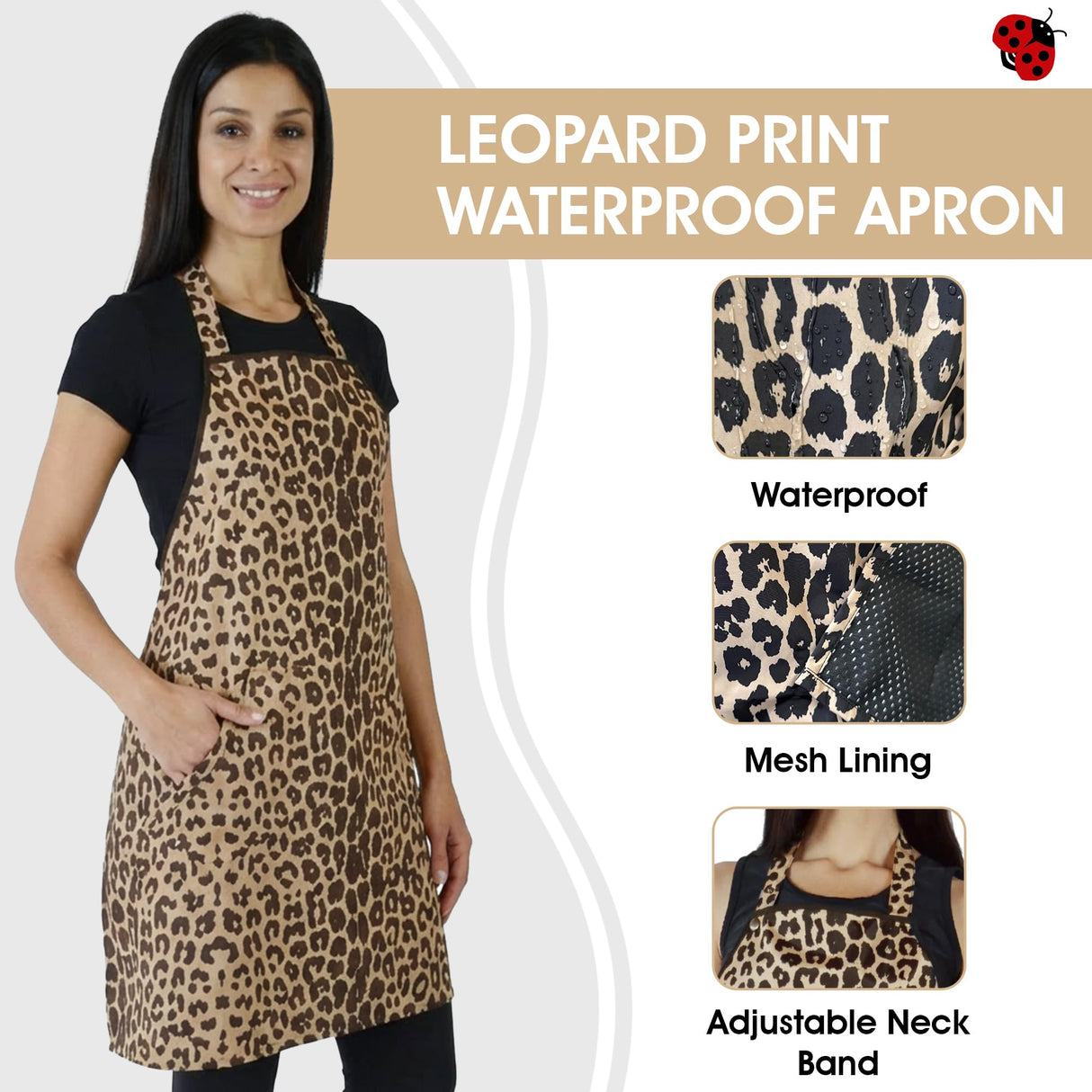 Ladybird Line 602 Unisex Leopard Print Waterproof Apron, Hair Bleach Resistant, Adjustable Neck Band, Breathable Mesh Lining