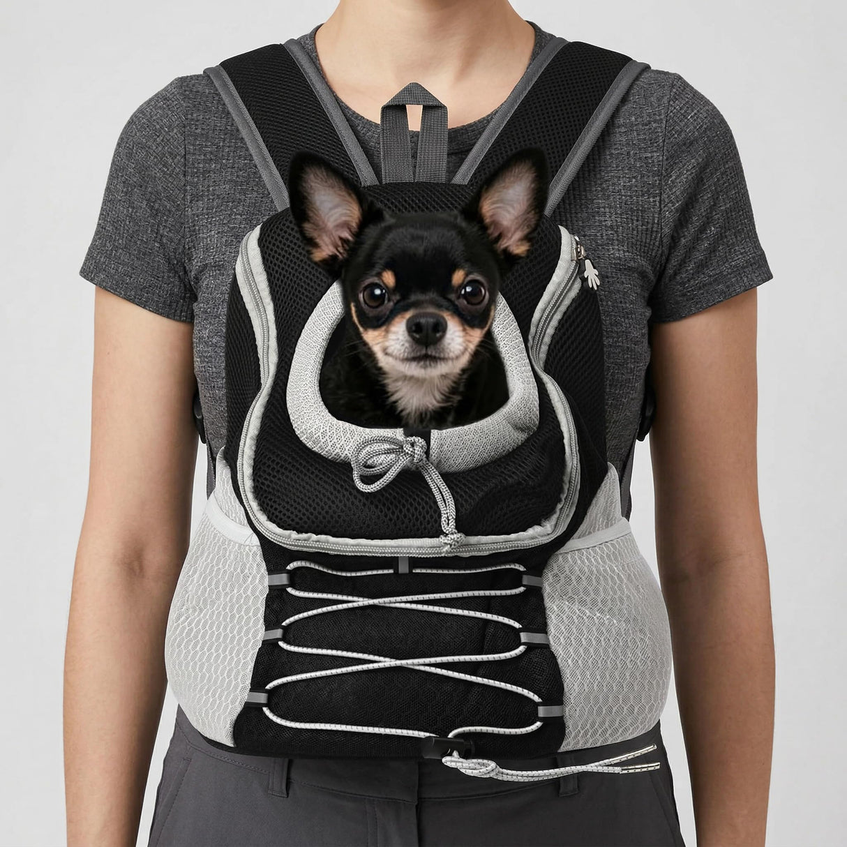 BARDIMIES Dog Carrier Backpack for Small Dogs|Pet Travel Shoulders Bag - Puppy Holder for Chest-Front Dog Baby Carring Ventilated for Hiking & Camping, Black Grey, L