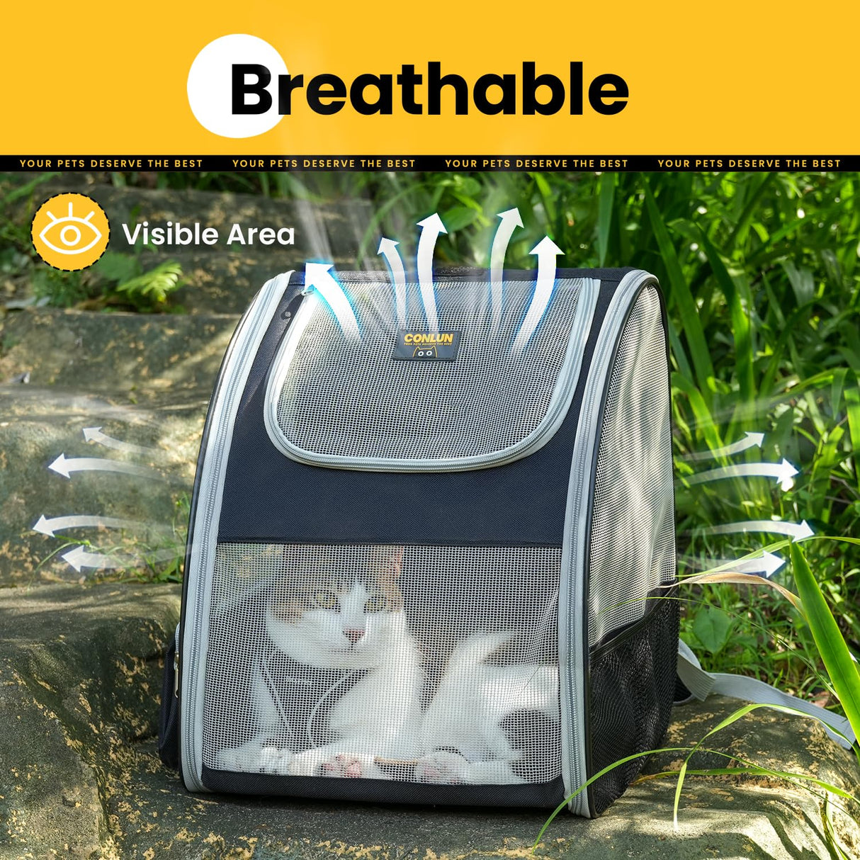 Conlun Cat Backpack Carrier for Small Dogs and Cats Fit Up to 15 Lbs,Small Dog Backpack, Foldable with 3-Side Mesh Windows, Pet Carrier for Travel & Hiking Friendly,Gray