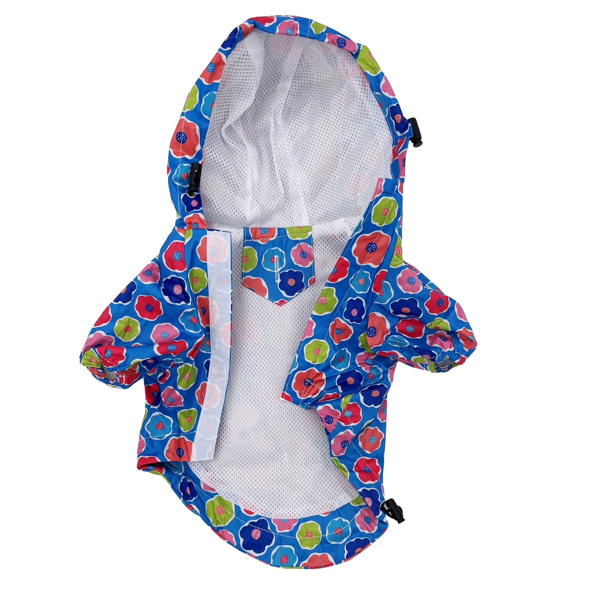 Dog Raincoat Hooded Leash Hole Waterproof Rain Coat Jacket Rainwear for Small Pet Cat Puppy (XS: Length - 10", Blue Flowers)