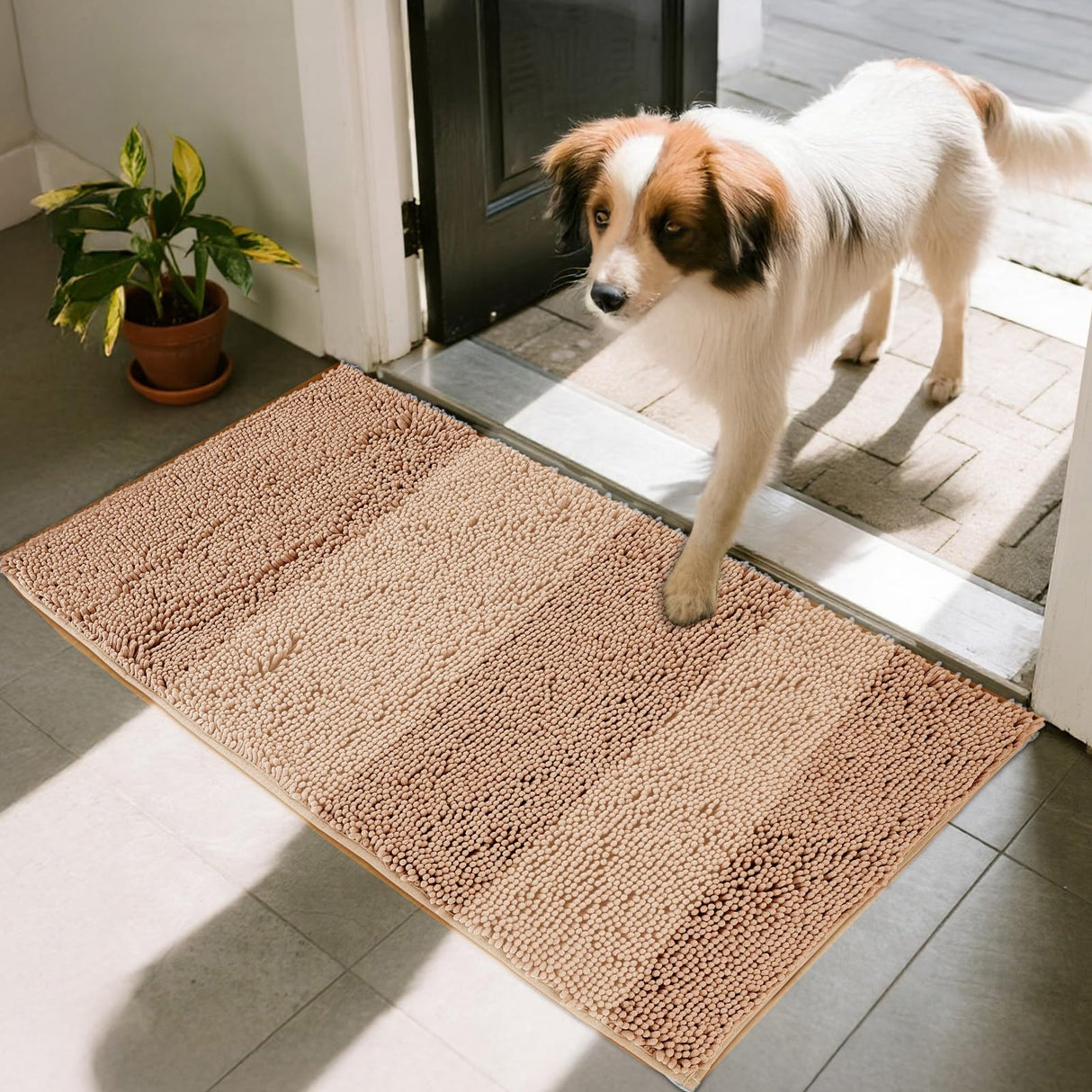 ChgLiPets 39" X 20" Washable Dog Door Mat, Ultra fine Fiber Dog Door Mat, Quick Drying Chenille Pet Entrance Mat, Machine Washable Indoor and Outdoor Rug (Camel)