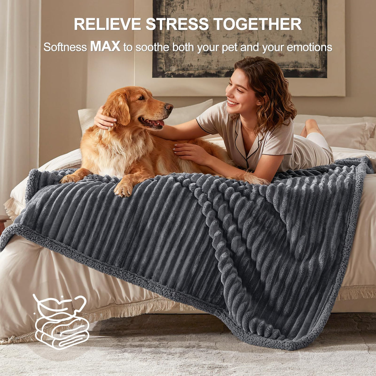 AIPERRO Waterproof Dog Blanket for Large Dogs, Washable Soft Puppy Cat Blanket Flannel Cotton Velour for Sofa Couch Protector, Comfort & Security Reversible Bed Protection for Pet, 60"X80", Gray