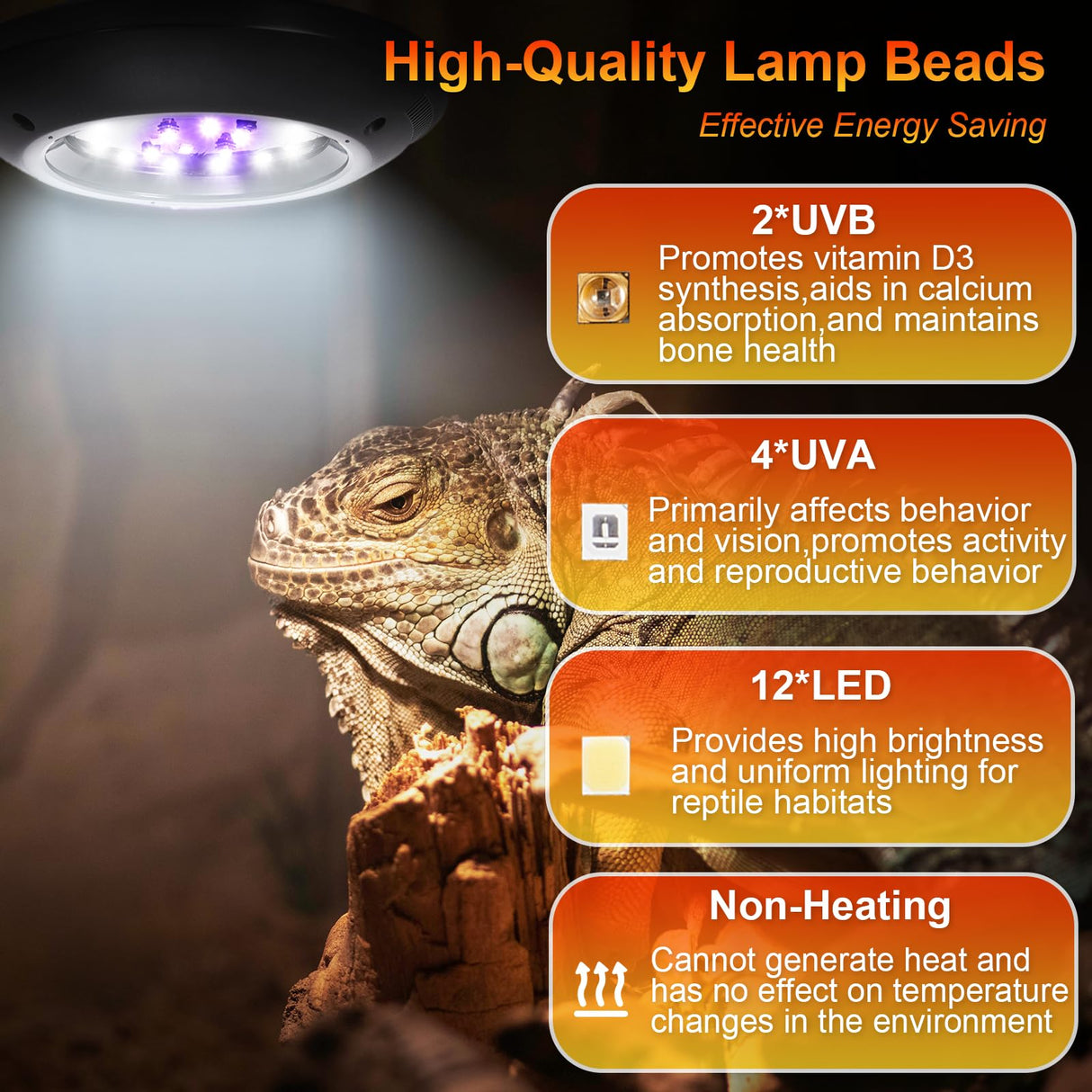 LED UVB Light for Reptiles, 8W UVA UVB Lamp – Timer Switch, Adjustable Brightness, Ferguson Zones 1-4, Energy-Efficient, UVI Lamp for Bearded Dragons, Chameleon, Lizard, Snake, Gecko – Silver