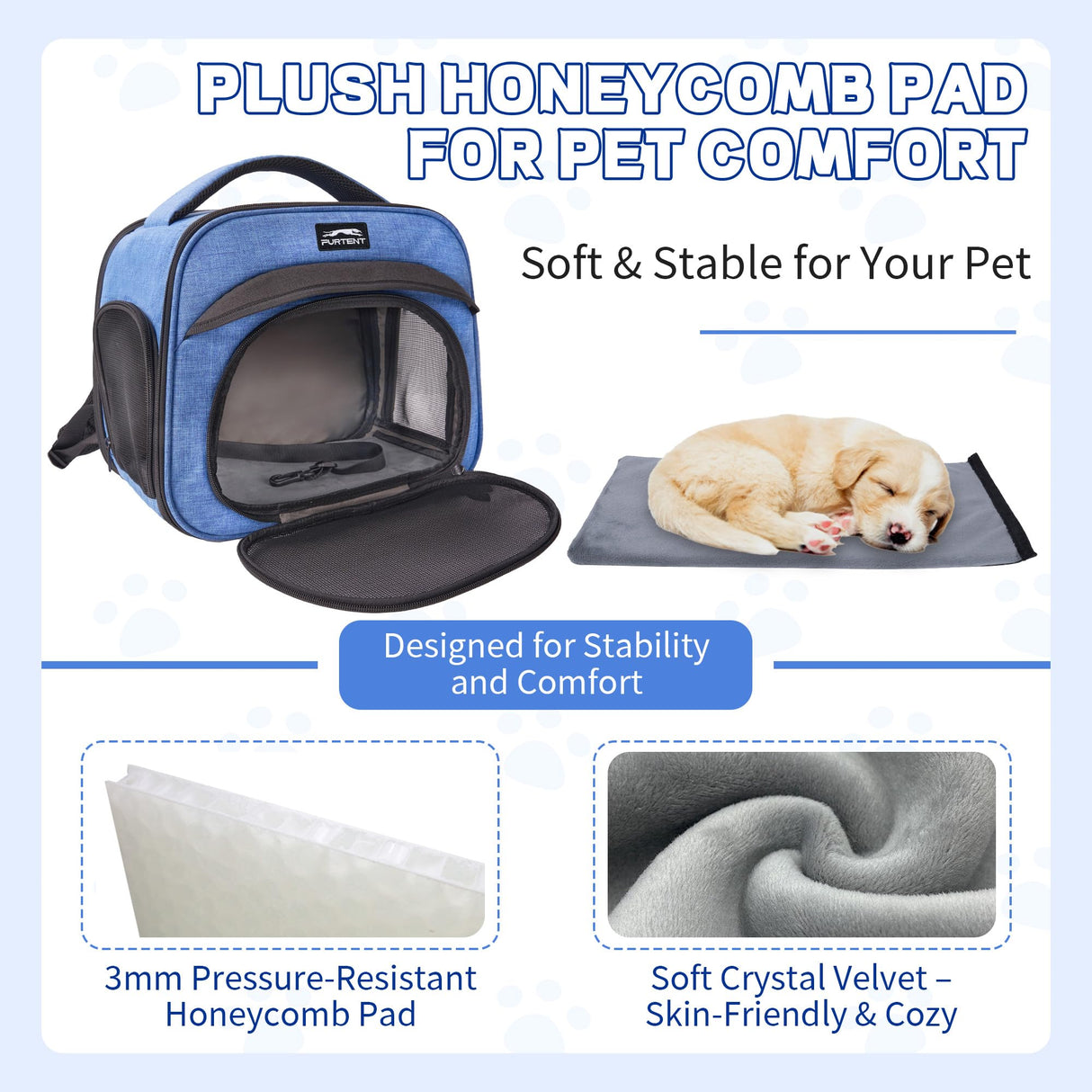 Small Pet Carrier, Breathable Collapsible Pet Bag with Safety Leash for Small Puppy, Kitten, Guinea Pig Weighing up to 8 Pounds Designed for Travel, Hiking, Walking and Outdoor Use, Blue