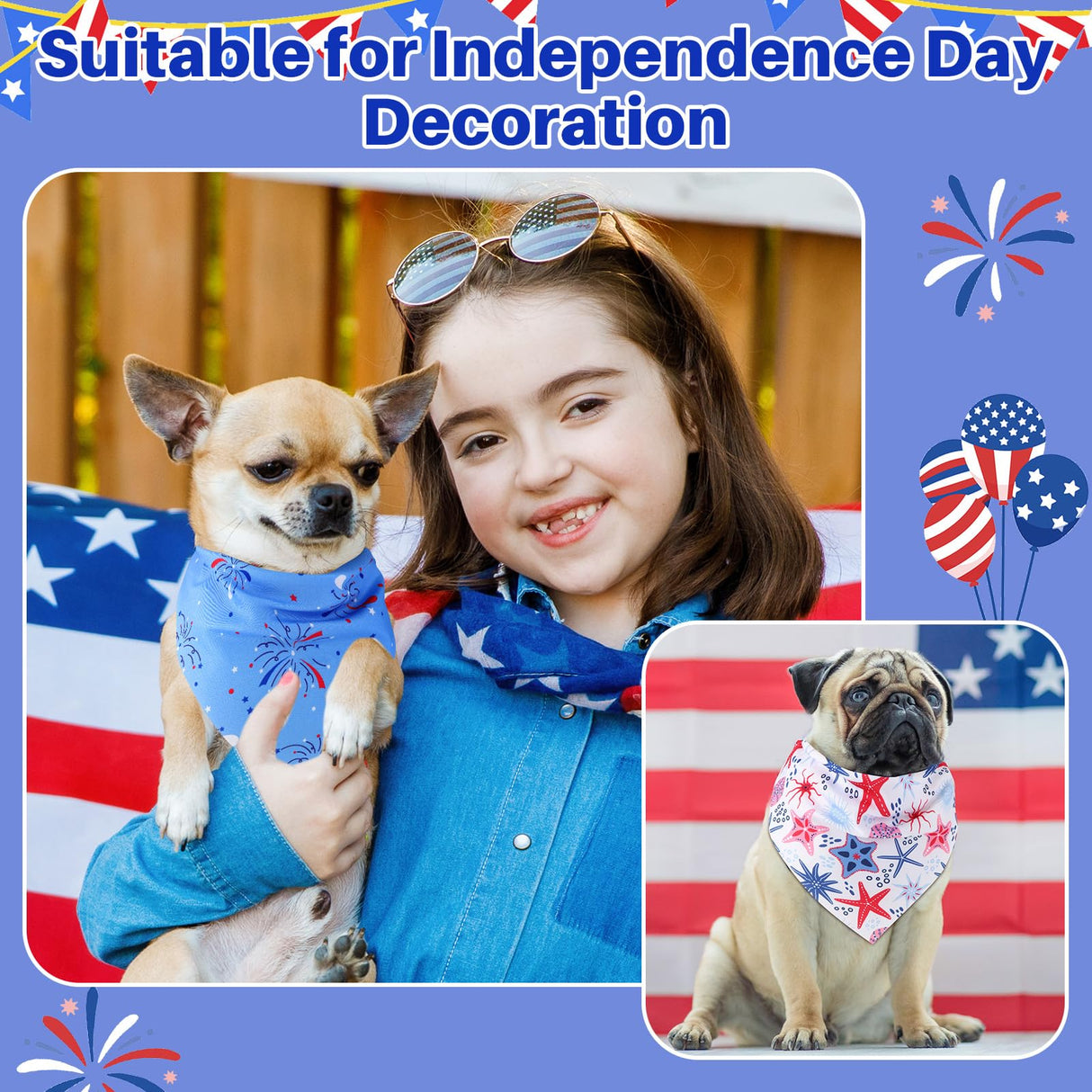 Shyyween 108 Pcs 4th of July Dog Bandanas Bulk Patriotic Bandanas for Dog Independence Day Pet Scarf Bibs Soft Triangle Flag Neckerchief Adjustable Washable Holiday Scarf for Pet Costume Accessories