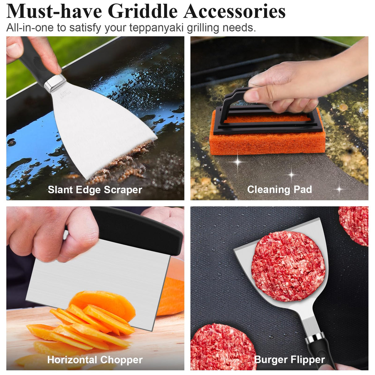 Grilliance 27pcs Griddle Accessories Kit for Blackstone, Professional Hibachi Flat Top Grill Tools, Enlarged Spatula Gift Set with Basting Cover,Burger Press Patty Maker for Outdoor BBQ Teppanyaki