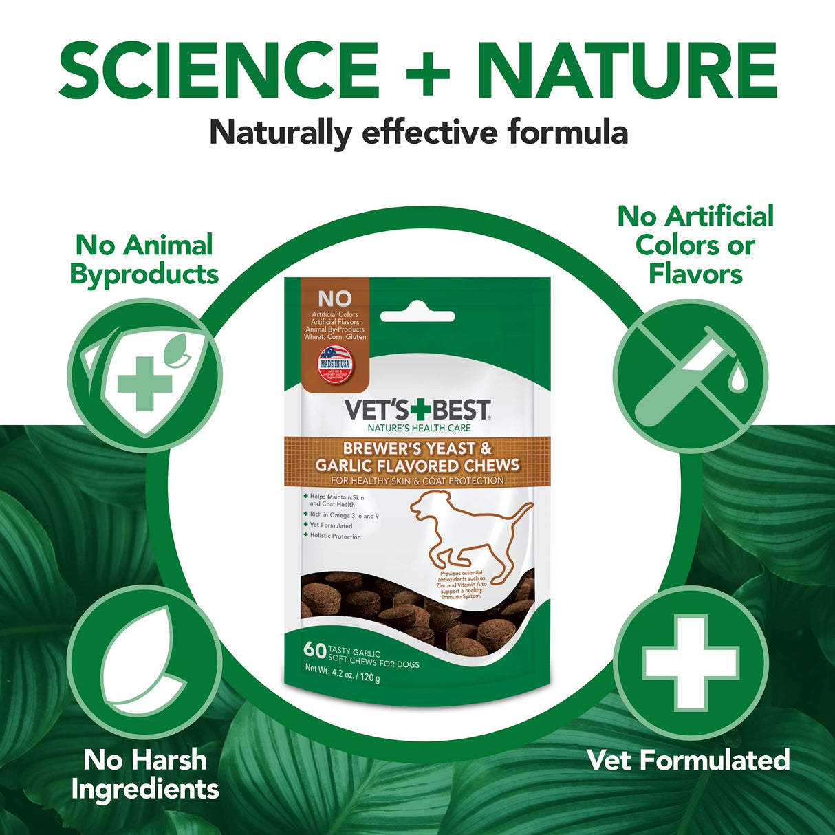 Vet's Best Brewer’s Yeast & Garlic Chews, Omega 3 for Dogs Healthy Skin & Coat Protection for Dogs, Dog Formulated with Veterinary Recommended Dosage, Garlic Supplements, 60 ct
