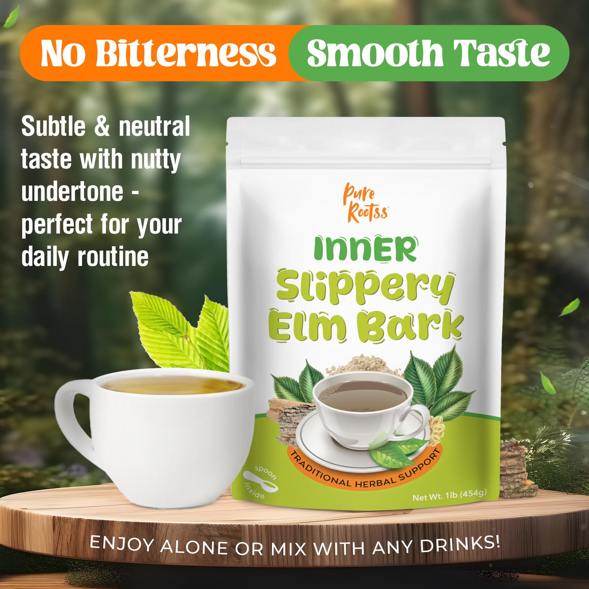 PureRootss Slippery Elm Bark Powder 1lb for Intimate Moisture, Soothing Throat & Coughing, Digestive & Gut Health, Superior Inner Bark Source, Non-GMO, Pet Friendly Natural Herb
