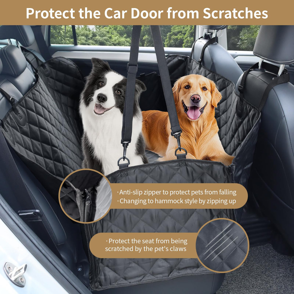 Viaviat Dog Car Seat Cover,Pets Back Seat Extender,600D Heavy Durable 100% Waterproof Scratchproof Soft Dogs Hammock, Nonslip Backseat Protector for Cars Trucks SUVs