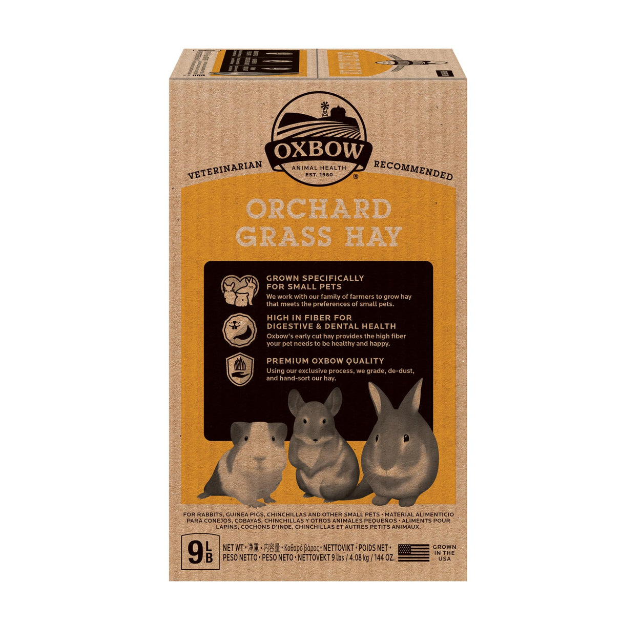 Oxbow Animal Health Orchard Grass, Guinea Pig Hay, Rabbit Hay, Small Pet Bunny Supplies, All Natural Grass for Guinea Pig, Bunny, Chinchilla & Hamster, Oxbow Rabbit Supplies for Bunnies, 9 lb. box
