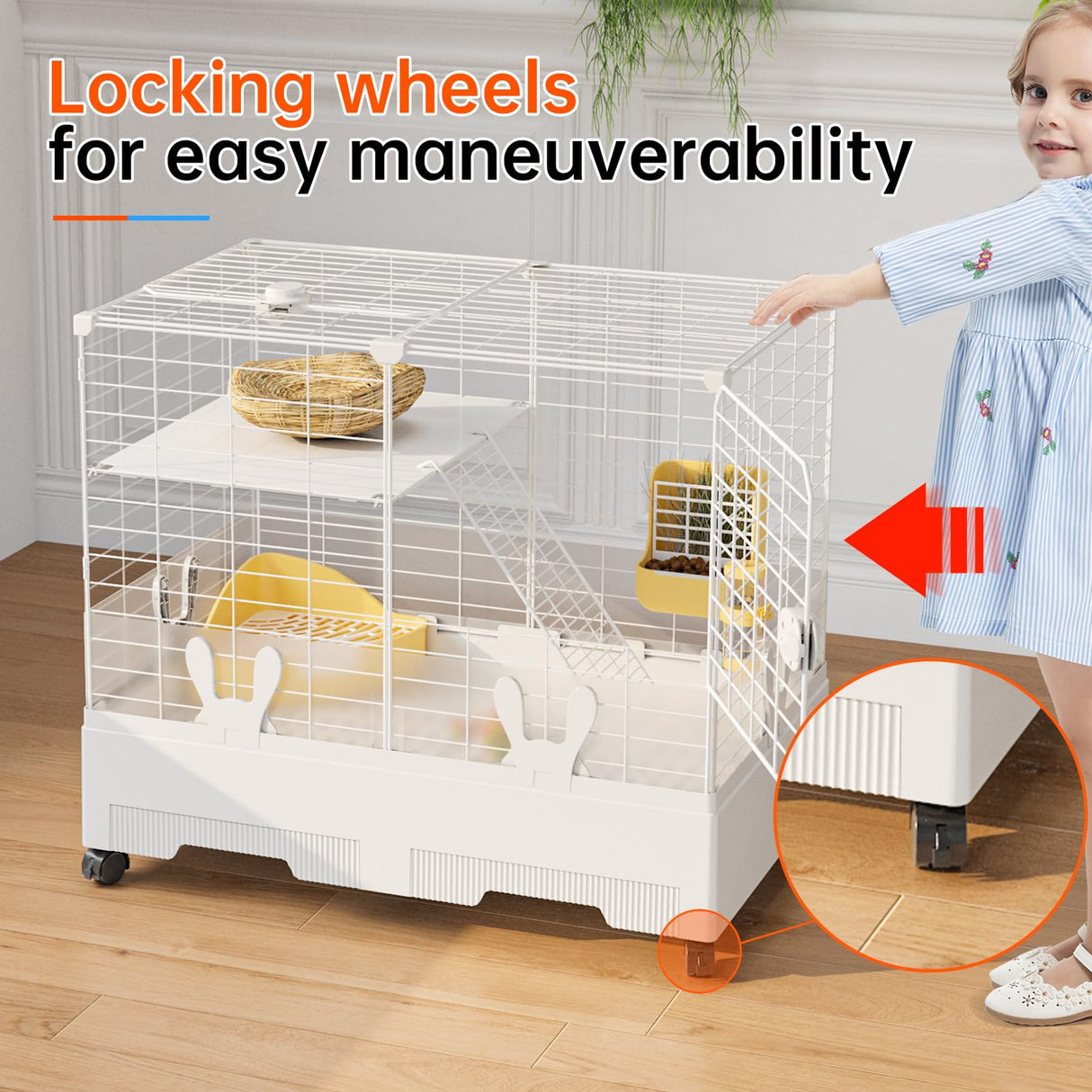 Oneluck Rabbit Cage Indoor,Loft Bunny Hutch with Urine-Proof Wall,Leak-Proof Trays, Wheels 28.7" L x 18.1" W x 25.6" H for Rabbits Chinchillas, Guinea Pig and Small Animal