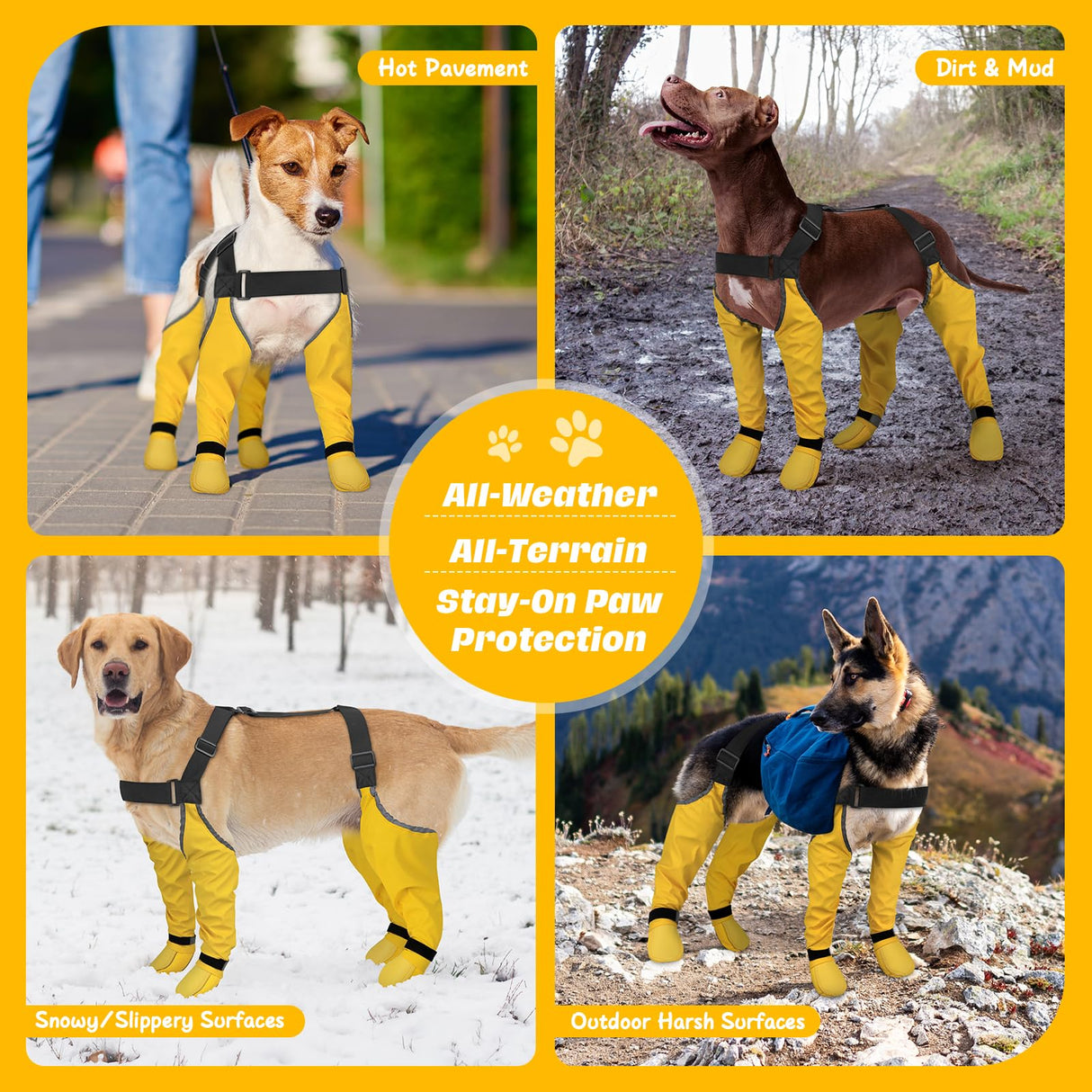 BiPawTi Dog Suspender Boots, Anti-Dust/Anti-Slip Dog Boots for Outdoor, 6-Point Adjustable Suspender Pants for Hardwood Floors/Snow Walks, 360° Reflective Paw Protectors Legging Shoes (XL)