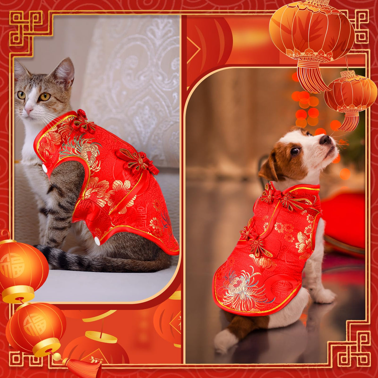 Ylinge Dog New Year Costume Chinese Knot Buttons for Dog Puppy Chinese Style Tang Suit Pet Spring Festival Satin Clothes Vest Tang Dynasty Winter Coat(L)